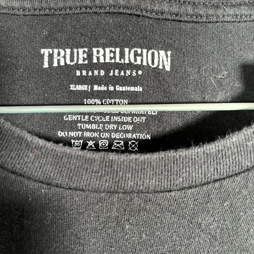 True Religion T Shirt Mens XL Black Logo Buddha Cotton Short Sleeve Pullover